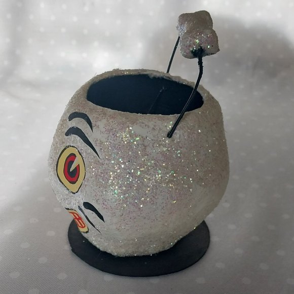 Department 56 Vintage Small Paper Mache Skull Skeleton Pumpkin Candy Pail Bucket - Picture 6 of 7